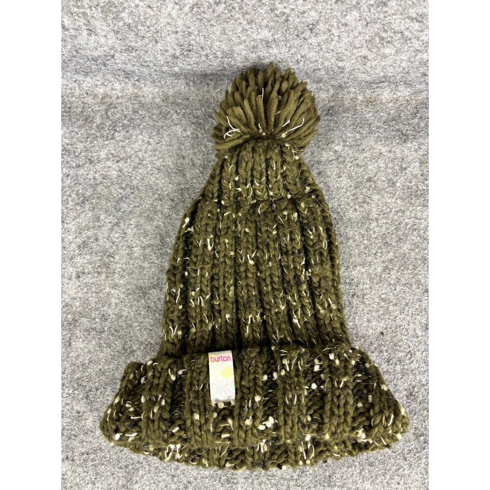 Burton Hat Beanie Womens One Size Green Speckled Knit Pom Winter Ski Warm